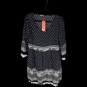 Simply Aster Dress Womens Size 1X Black White Ball Fringe Hemline Mini NEW